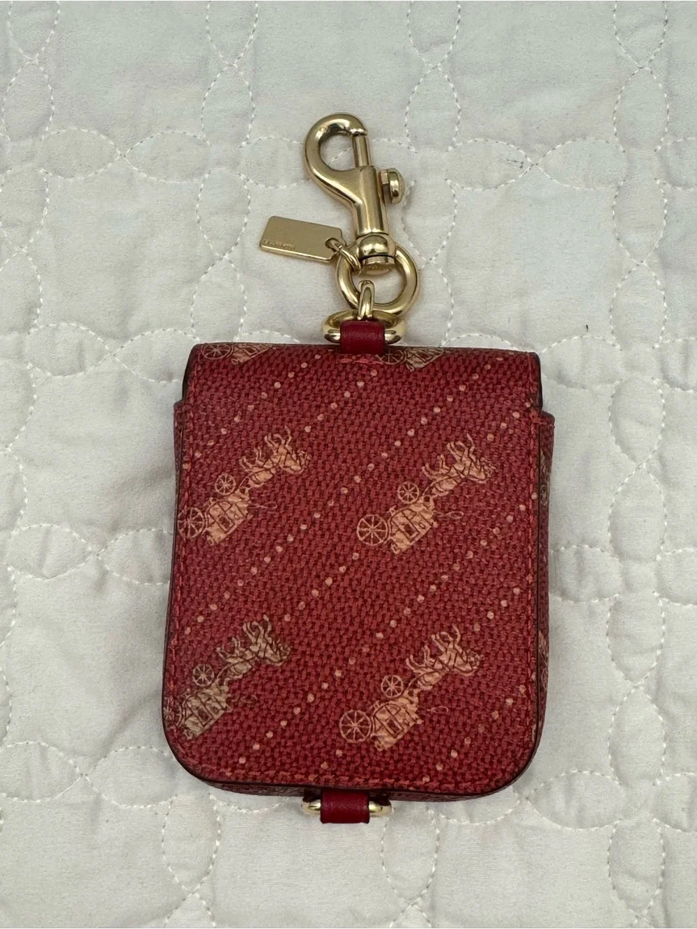 Coach Burgundy Signature Canvas Horse & Carriage Key Bag Charm